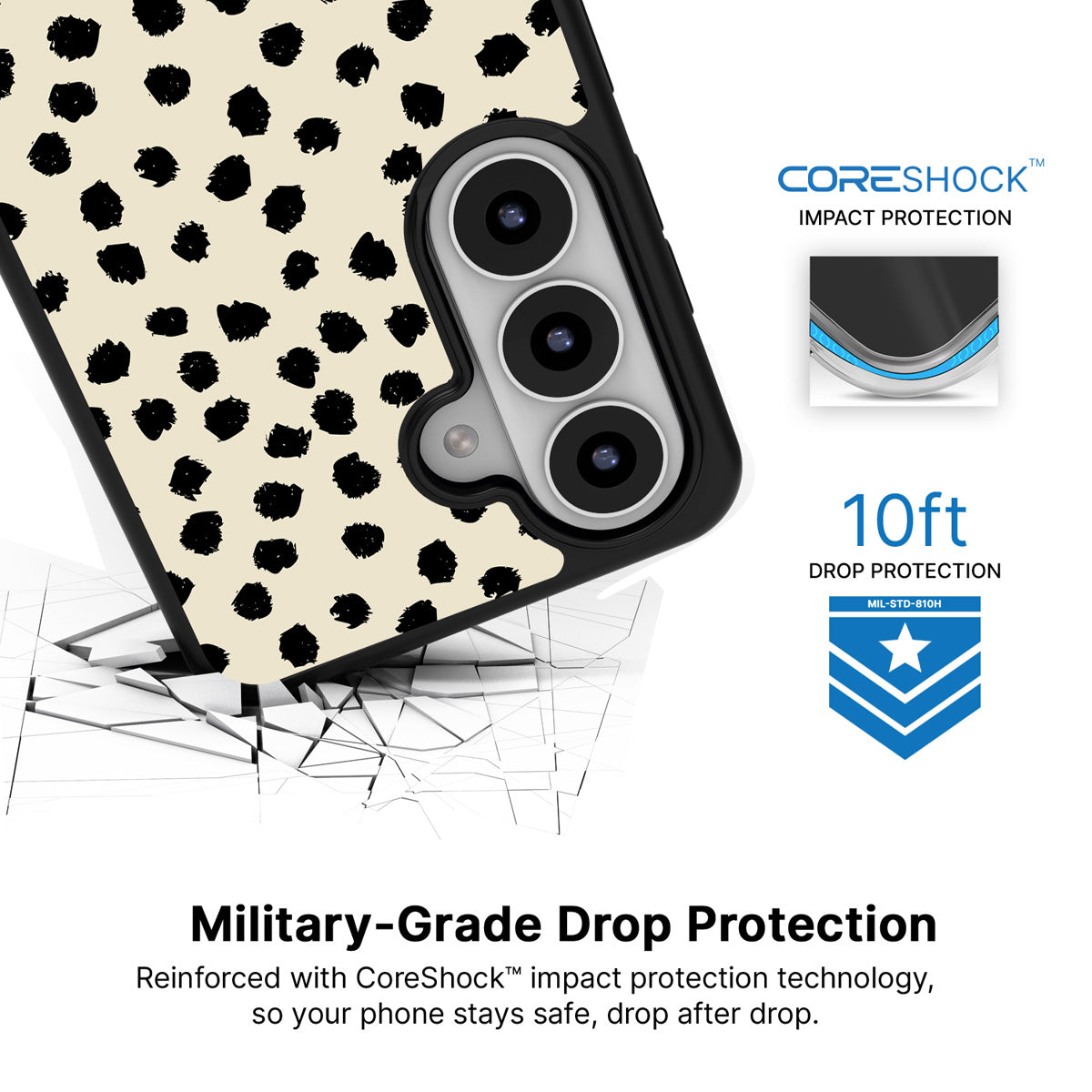 Luxe Beige Samsung Galaxy S26 case with 10ft military-grade drop protection