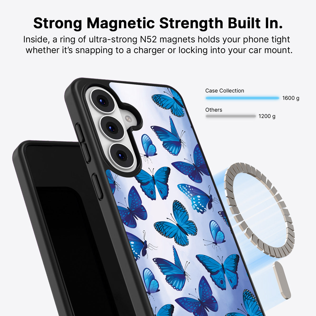 Samsung Galaxy S26 Plus Qi2 magnetic case with N52 magnets – Magic Butterflies design