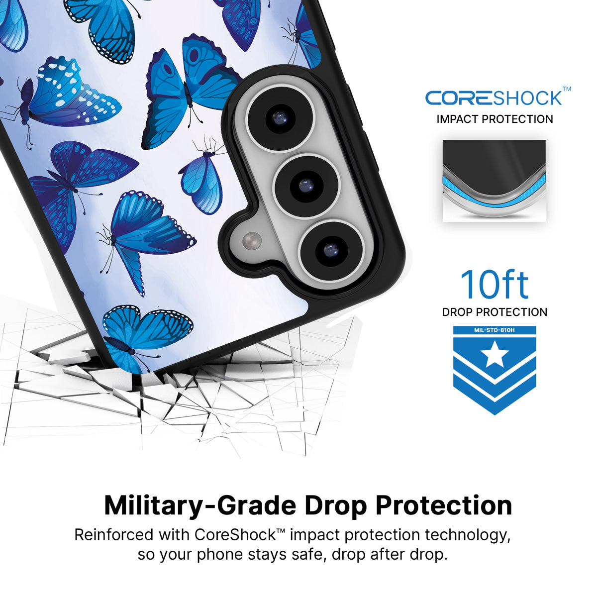 Magic Butterflies Samsung Galaxy S26 Plus case with 10ft military-grade drop protection