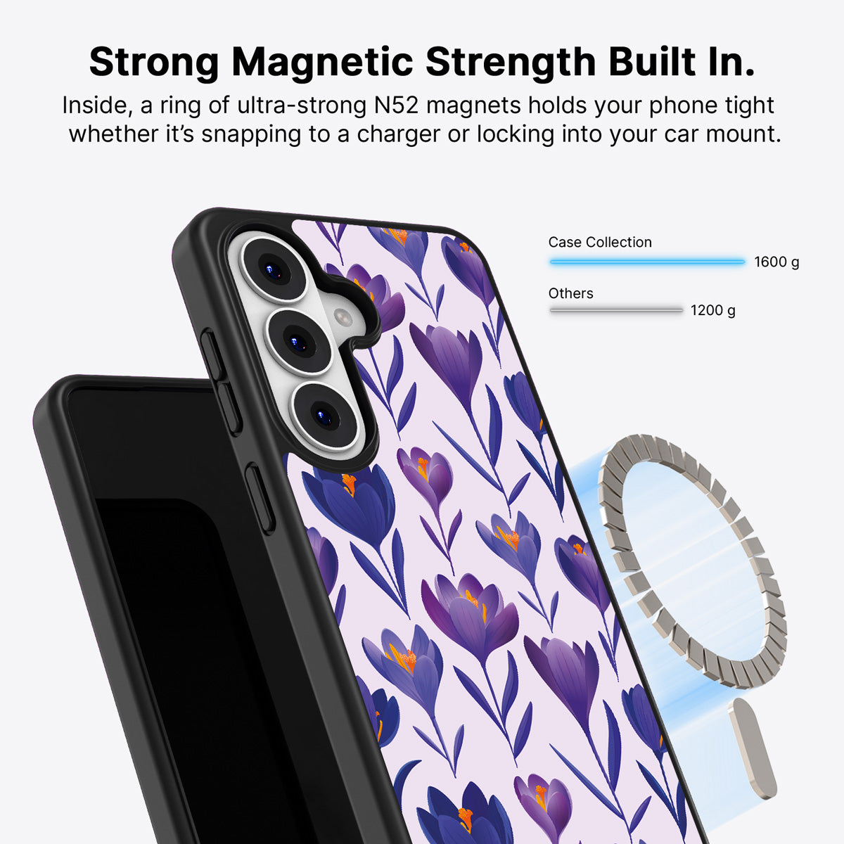 Samsung Galaxy S26 Plus Qi2 magnetic case with N52 magnets – Midnight Crocus design