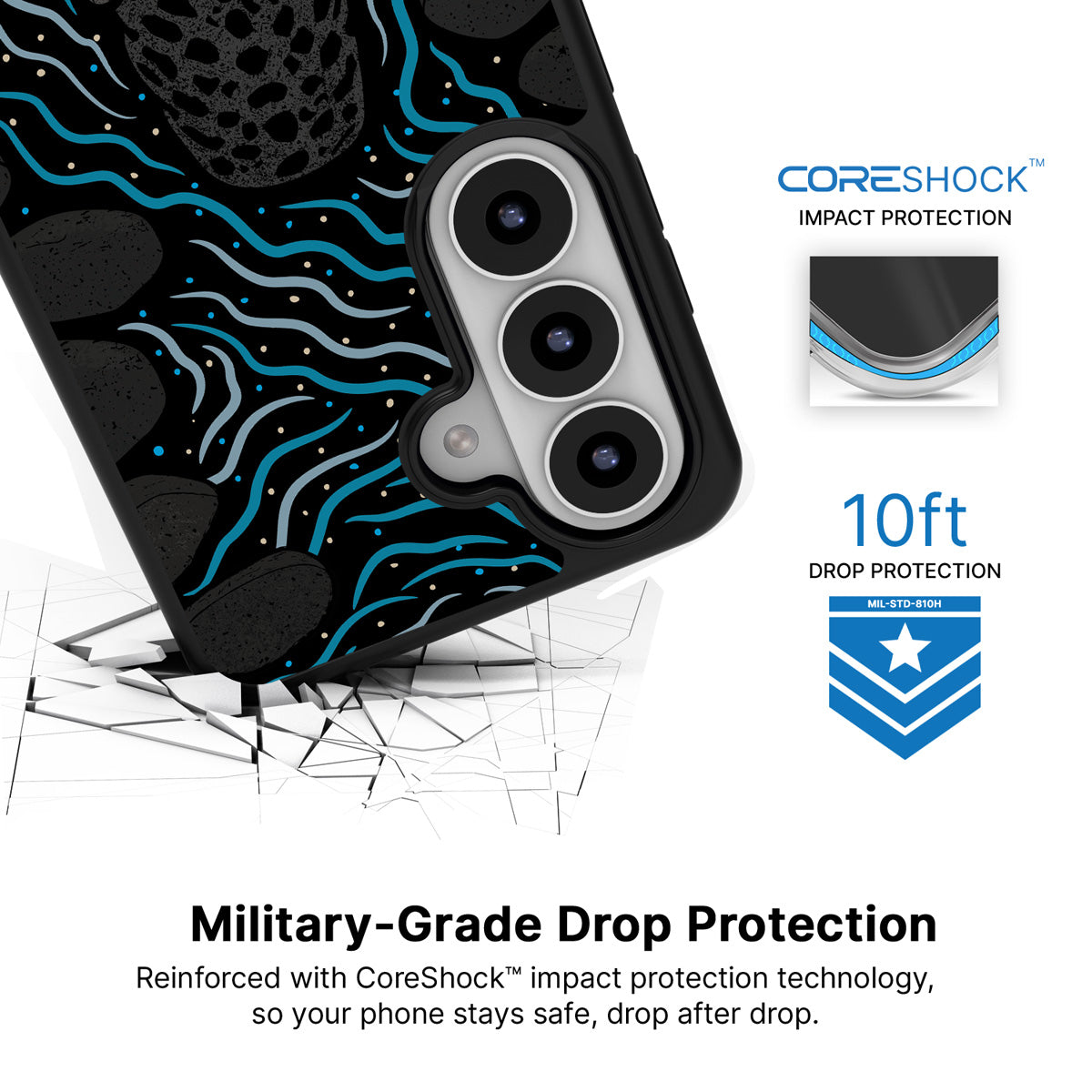 Midnight Panther Samsung Galaxy S26 case with 10ft military-grade drop protection