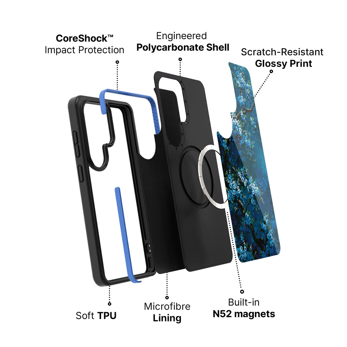 Samsung Galaxy S26 Ultra case construction and features – Moonlit Petals phone case