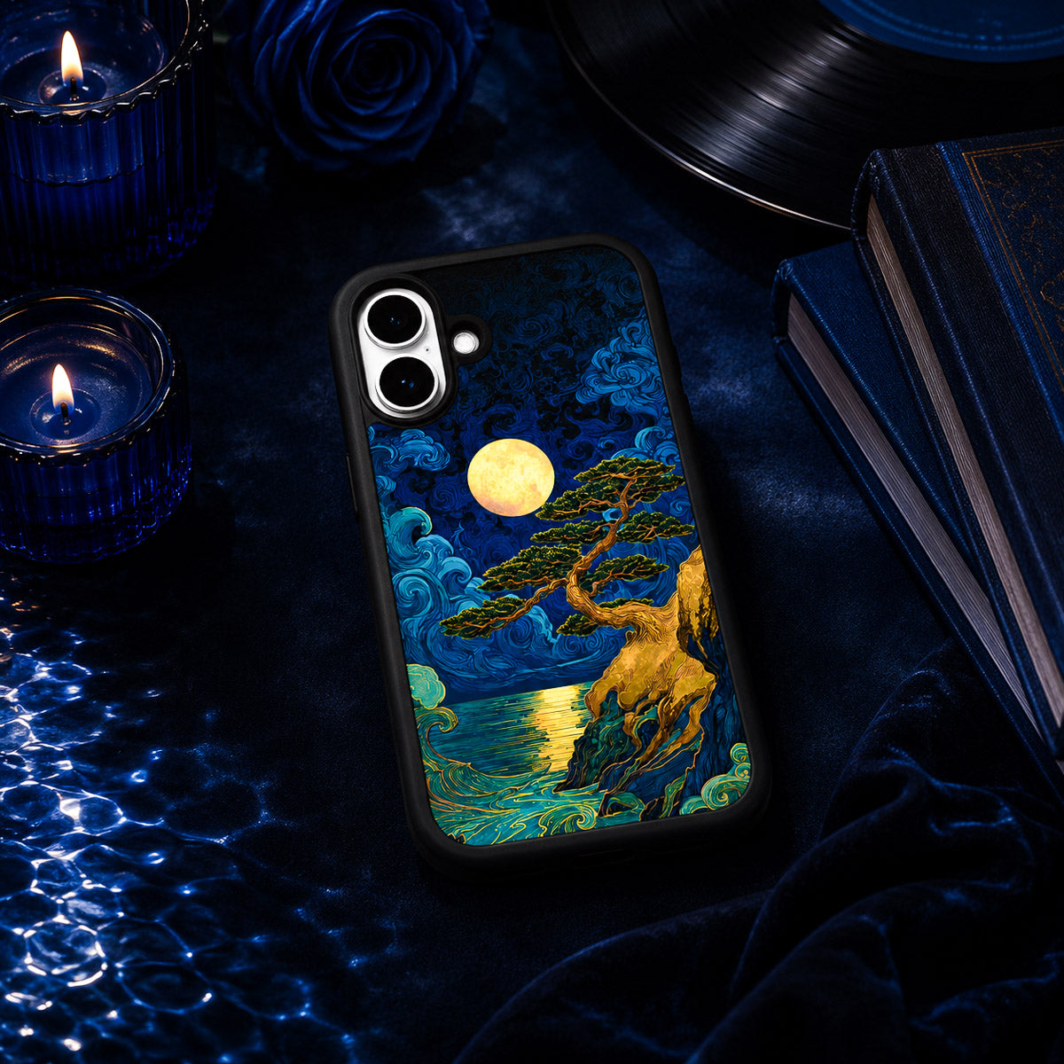 Dark Blue Designer iPhone 16 Case – Moonlit Tide | MagSafe