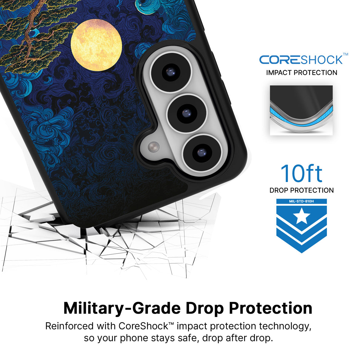 Moonlit Tide Samsung Galaxy S26 Plus case with 10ft military-grade drop protection