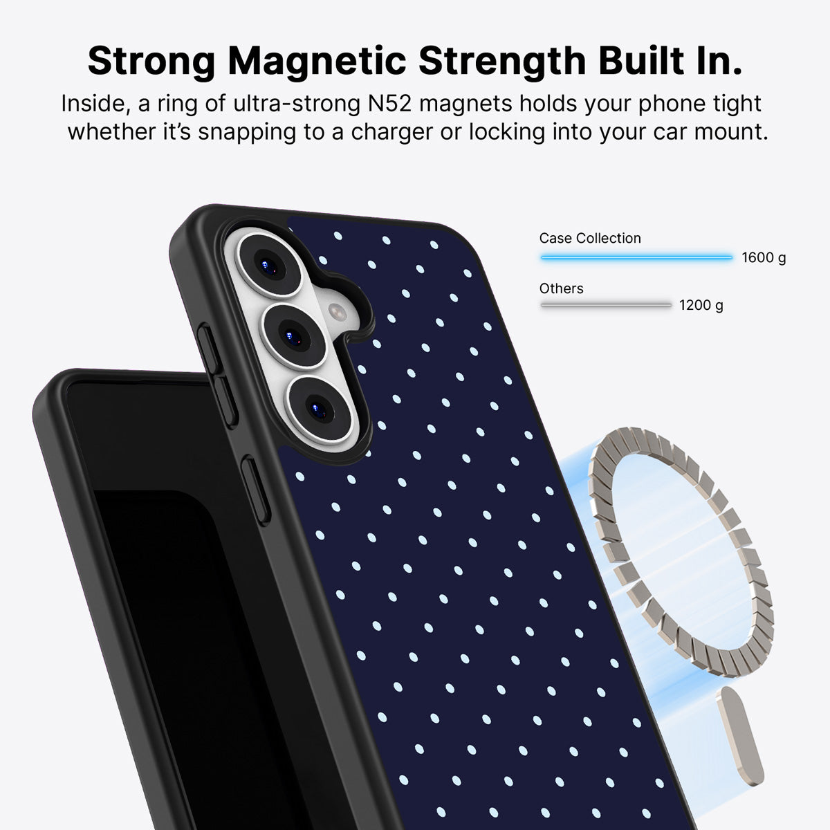 Samsung Galaxy S26 Plus Qi2 magnetic case with N52 magnets – Navy Whisper design