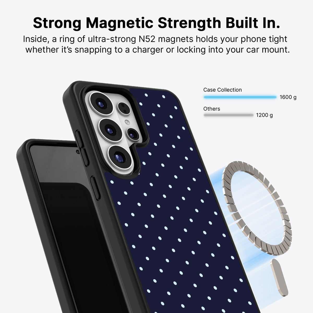 Samsung Galaxy S26 Ultra Qi2 magnetic case with N52 magnets – Navy Whisper design