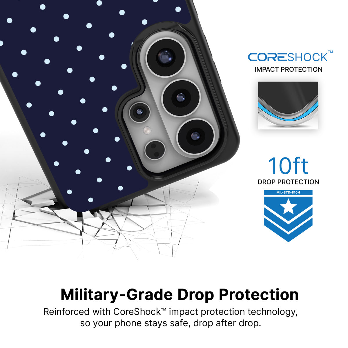 Navy Whisper Samsung Galaxy S26 Ultra case with 10ft military-grade drop protection