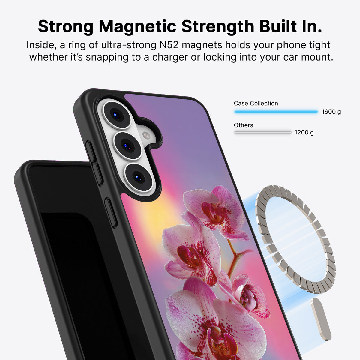 Samsung Galaxy S26 Qi2 magnetic case with N52 magnets – Orchid Dream design