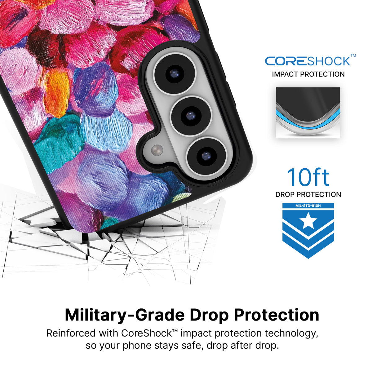 Petal Mosaic Samsung Galaxy S26 case with 10ft military-grade drop protection