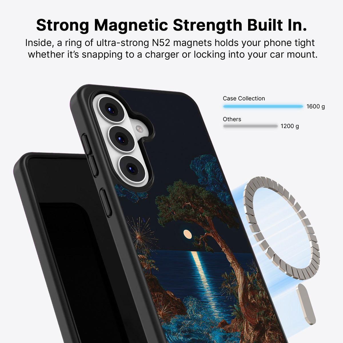 Samsung Galaxy S26 Qi2 magnetic case with N52 magnets – Quiet Moon design
