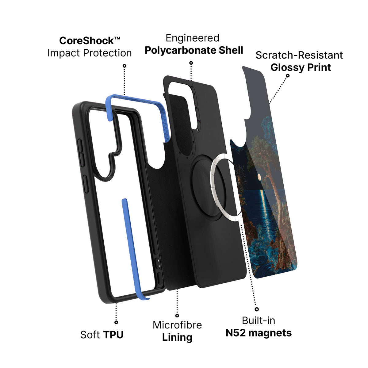 Samsung Galaxy S26 Ultra case construction and features – Quiet Moon phone case