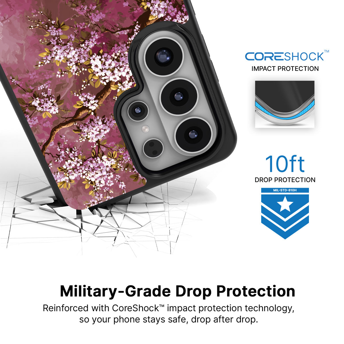 Rose Whisper Samsung Galaxy S26 Ultra case with 10ft military-grade drop protection