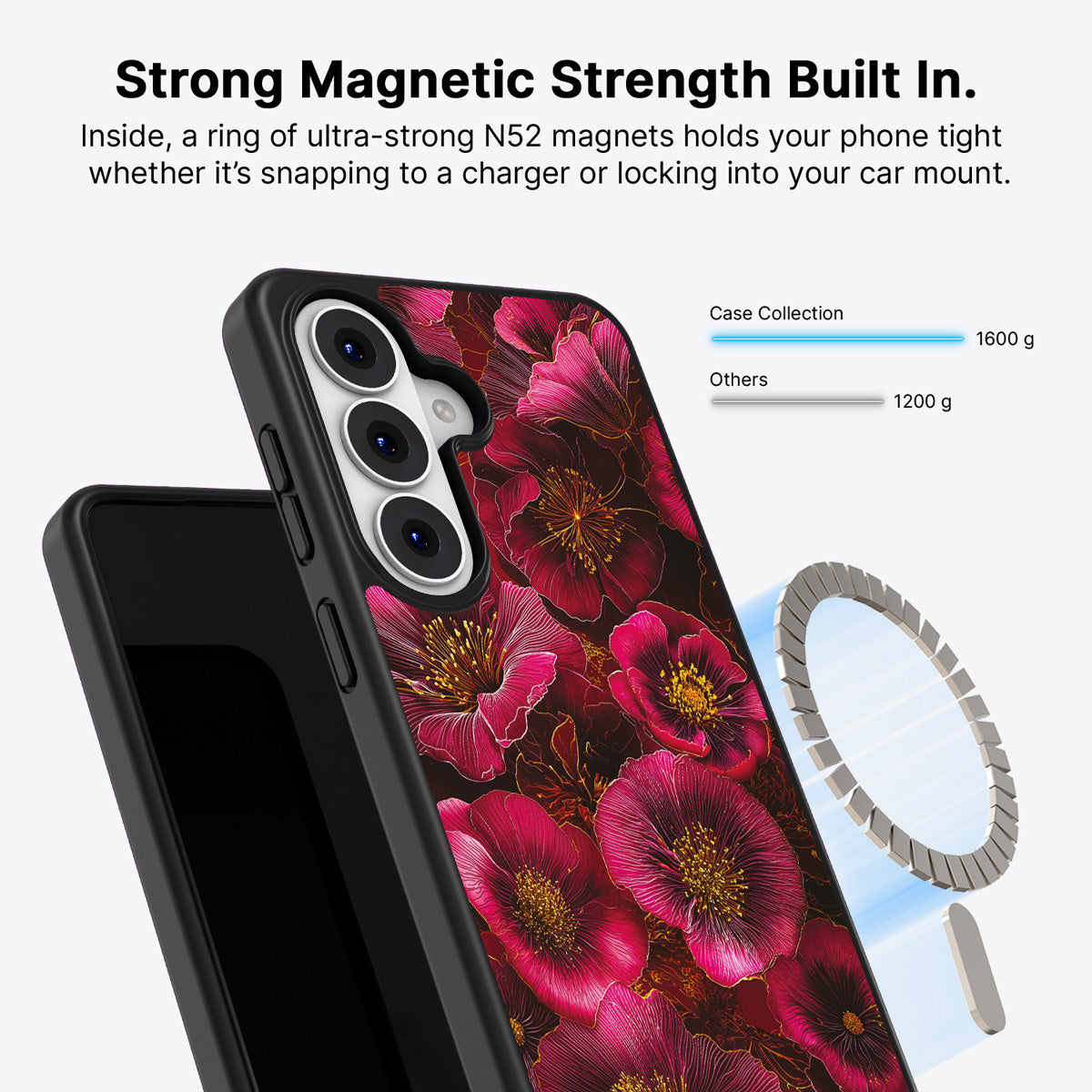 Samsung Galaxy S26 Plus Qi2 magnetic case with N52 magnets – Ruby Flora design