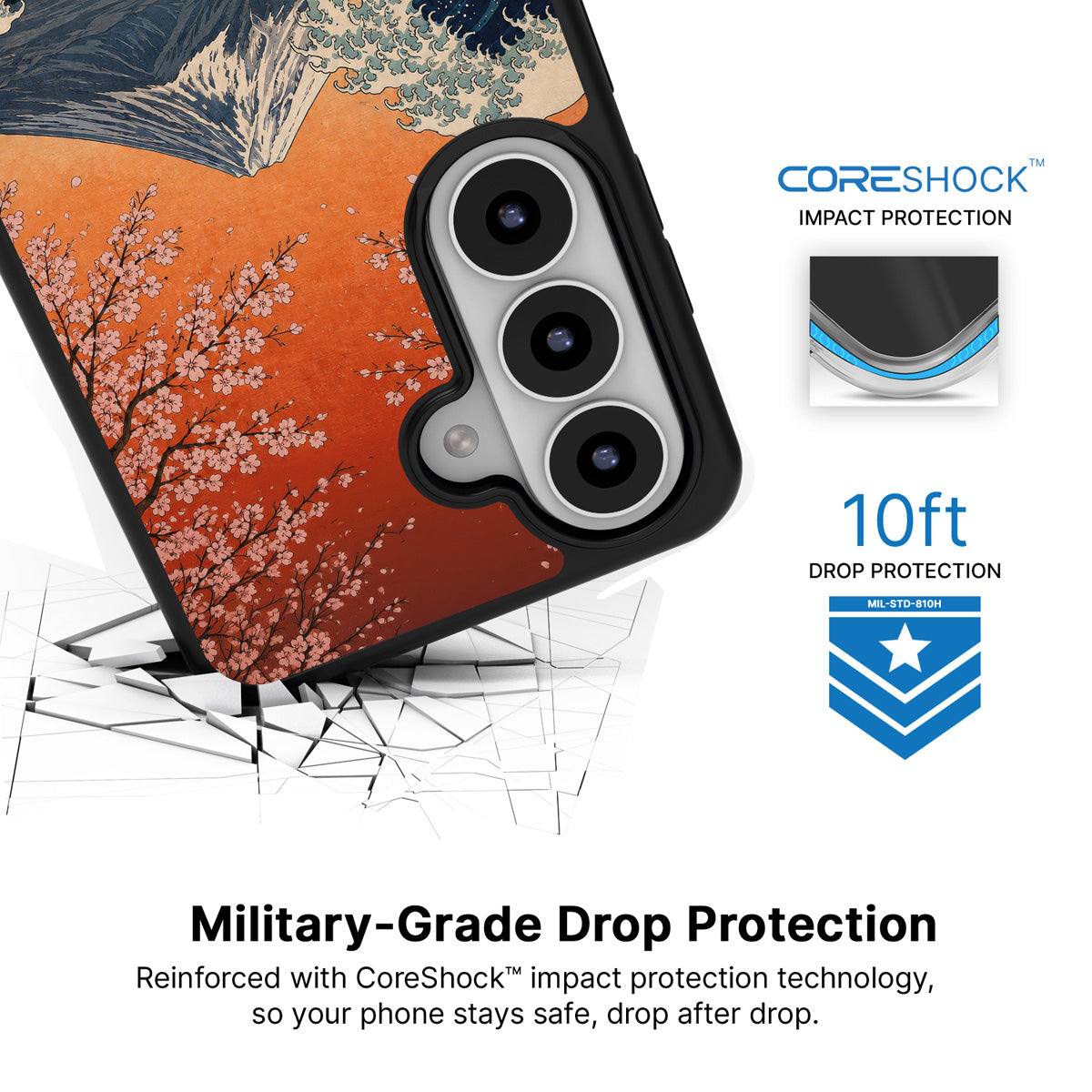 Sakura Coast Samsung Galaxy S26 Plus case with 10ft military-grade drop protection