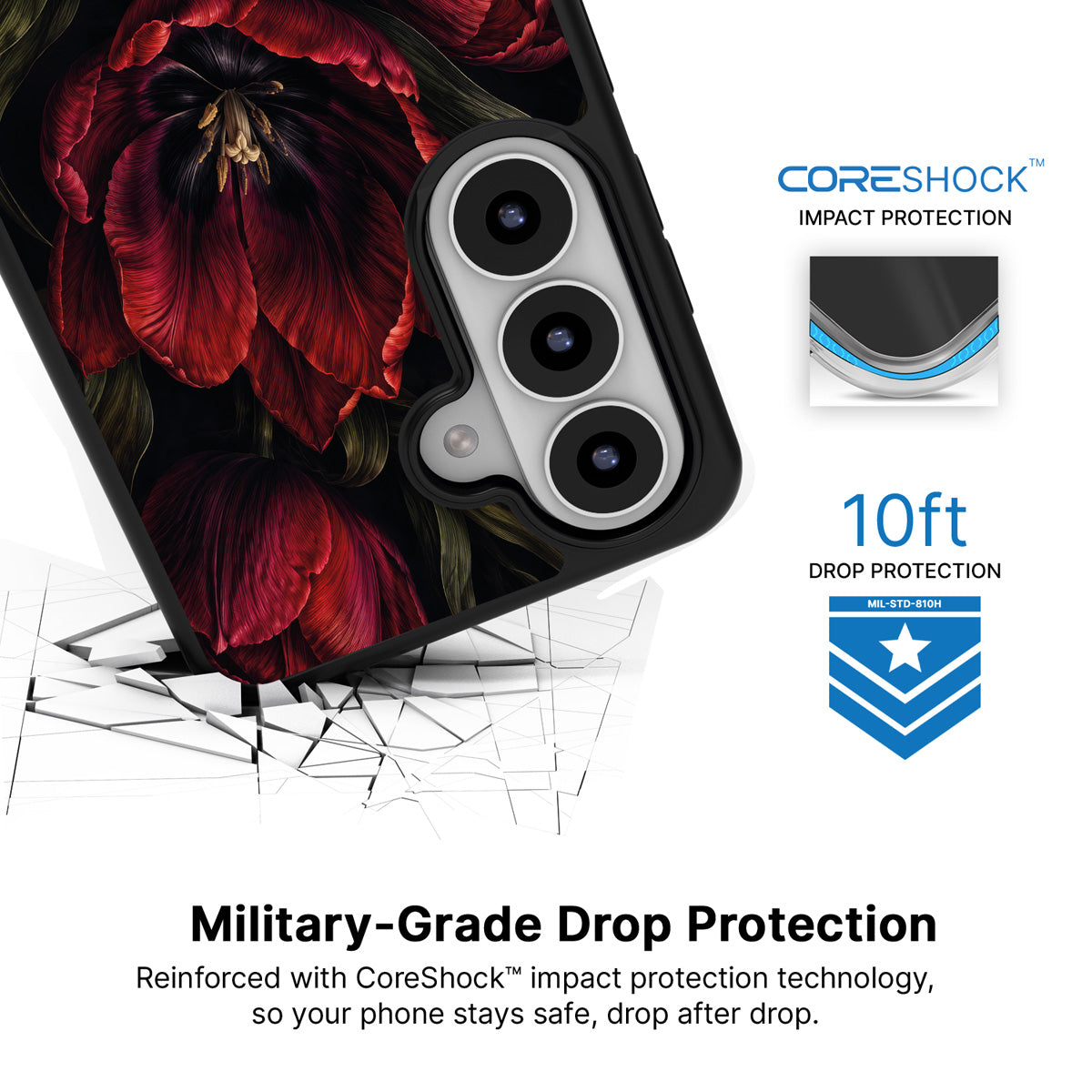 Scarlet Hour Samsung Galaxy S26 case with 10ft military-grade drop protection