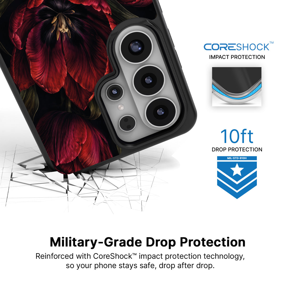 Scarlet Hour Samsung Galaxy S26 Ultra case with 10ft military-grade drop protection