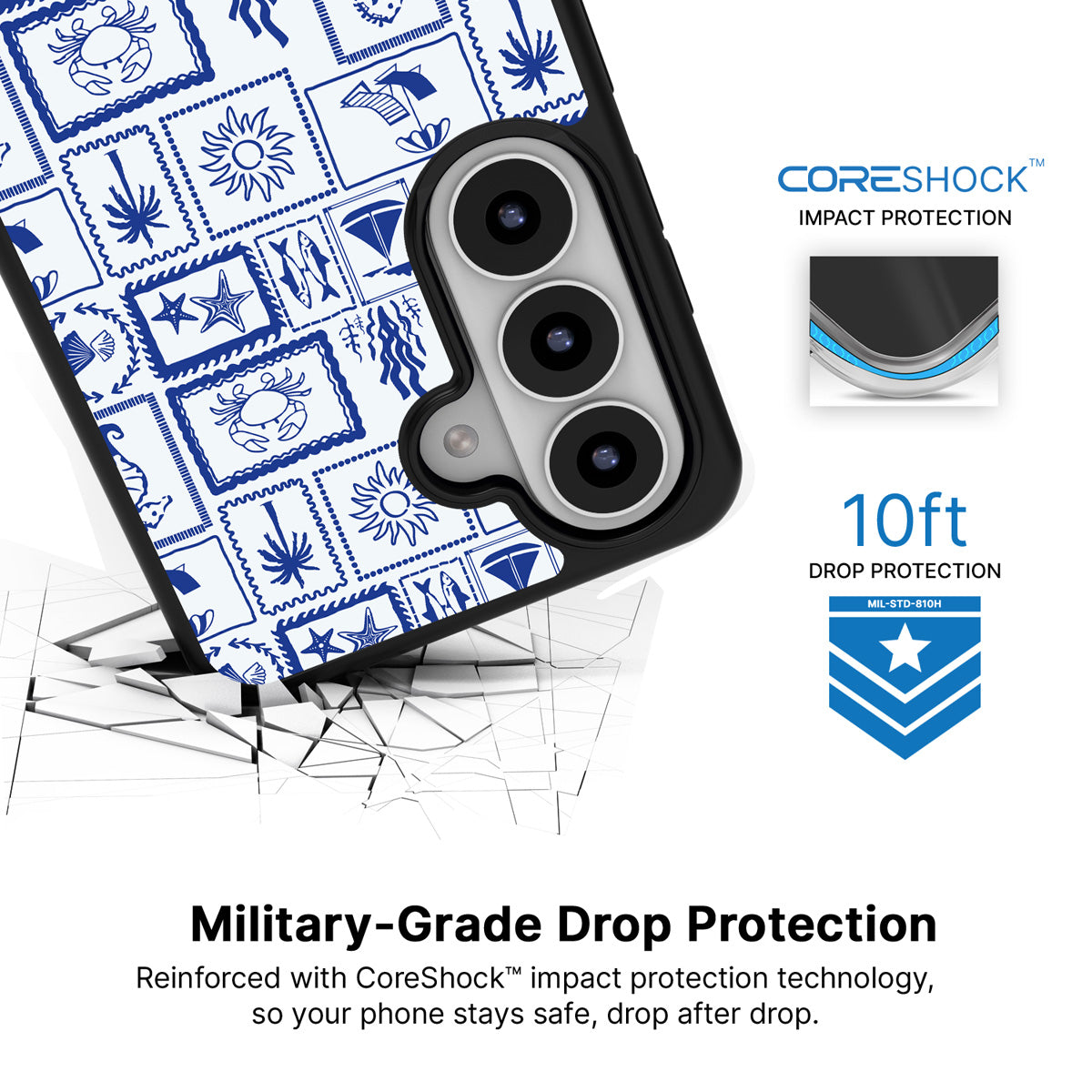 Seaside Sketches Samsung Galaxy S26 Plus case with 10ft military-grade drop protection