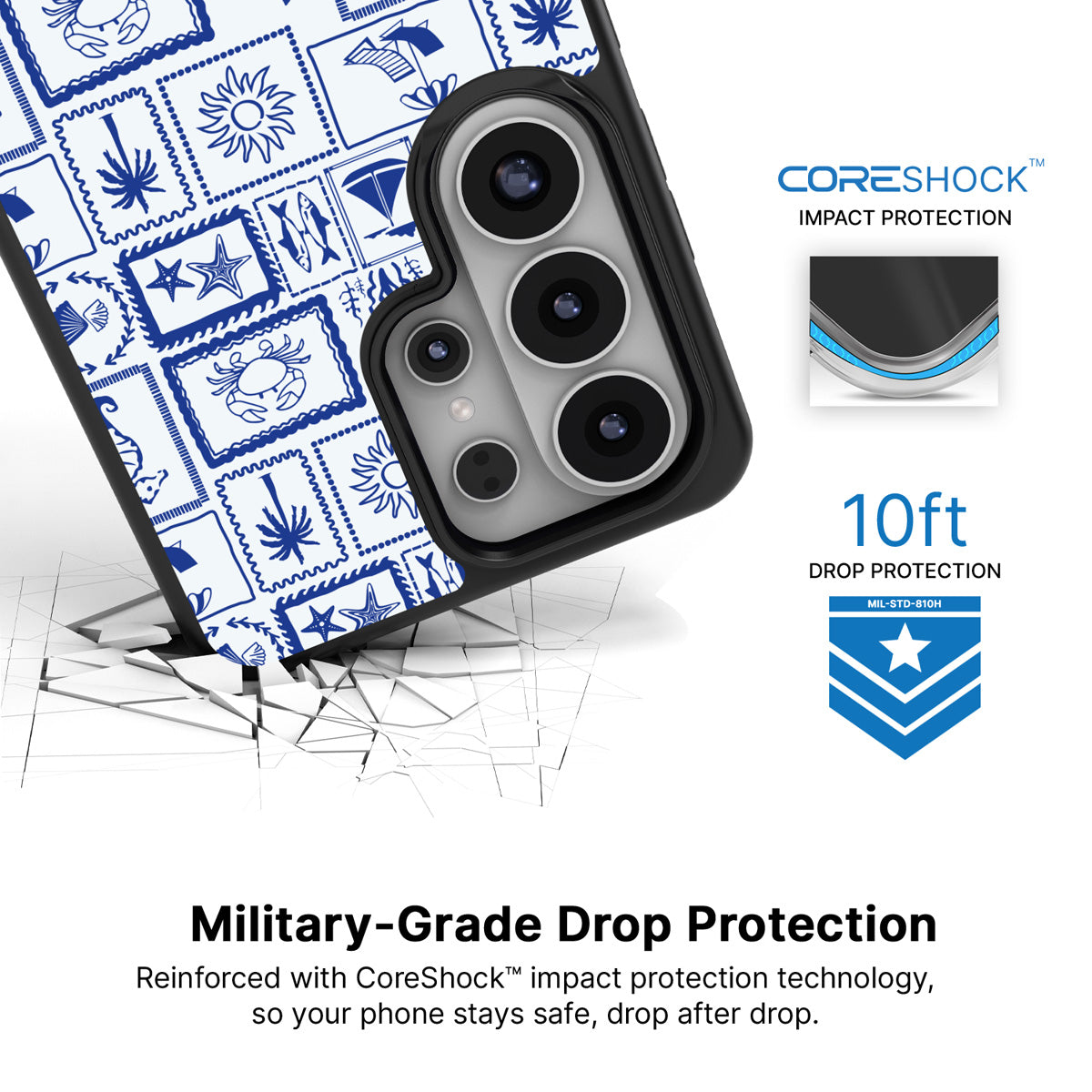 Seaside Sketches Samsung Galaxy S26 Ultra case with 10ft military-grade drop protection