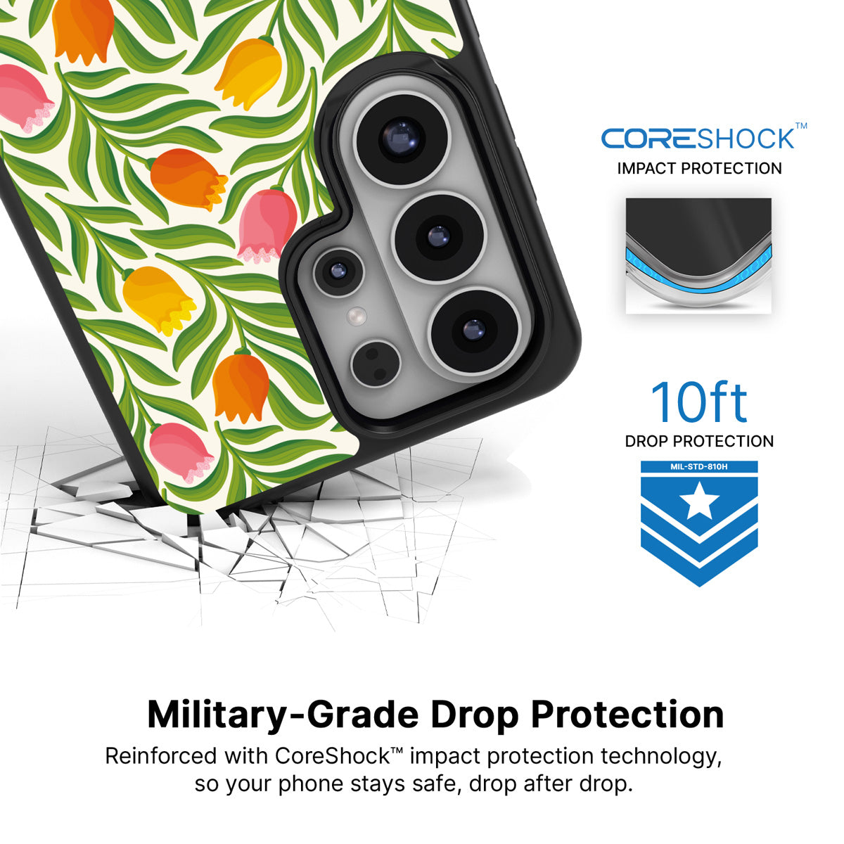 Spring Tulips Samsung Galaxy S26 Ultra case with 10ft military-grade drop protection