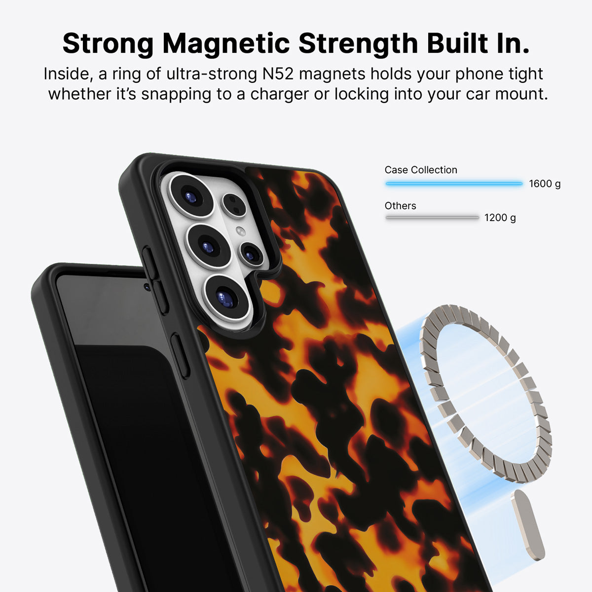 Samsung Galaxy S26 Ultra Qi2 magnetic case with N52 magnets – Tortoise Shell design