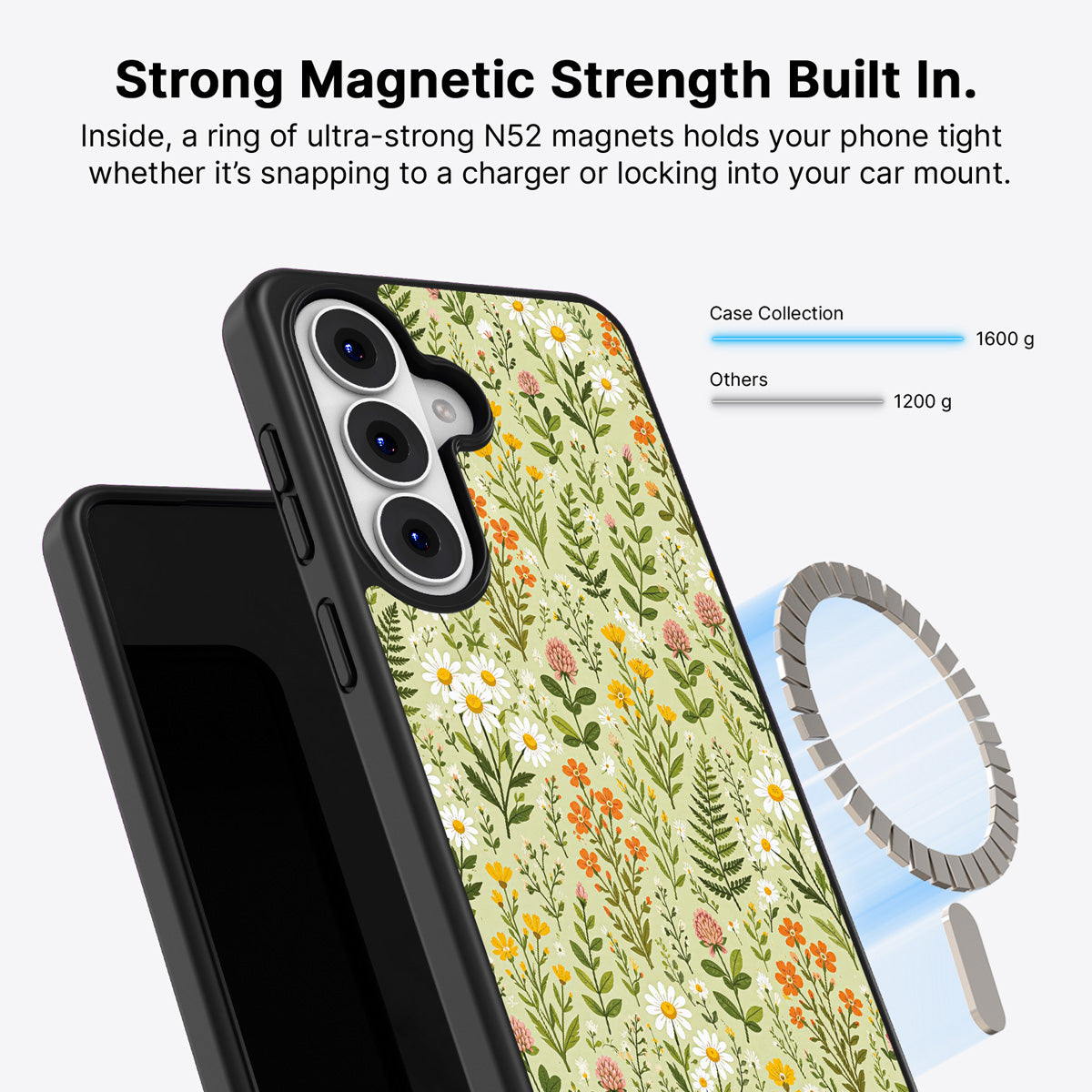 Samsung Galaxy S26 Qi2 magnetic case with N52 magnets – Wildflower Meadow design
