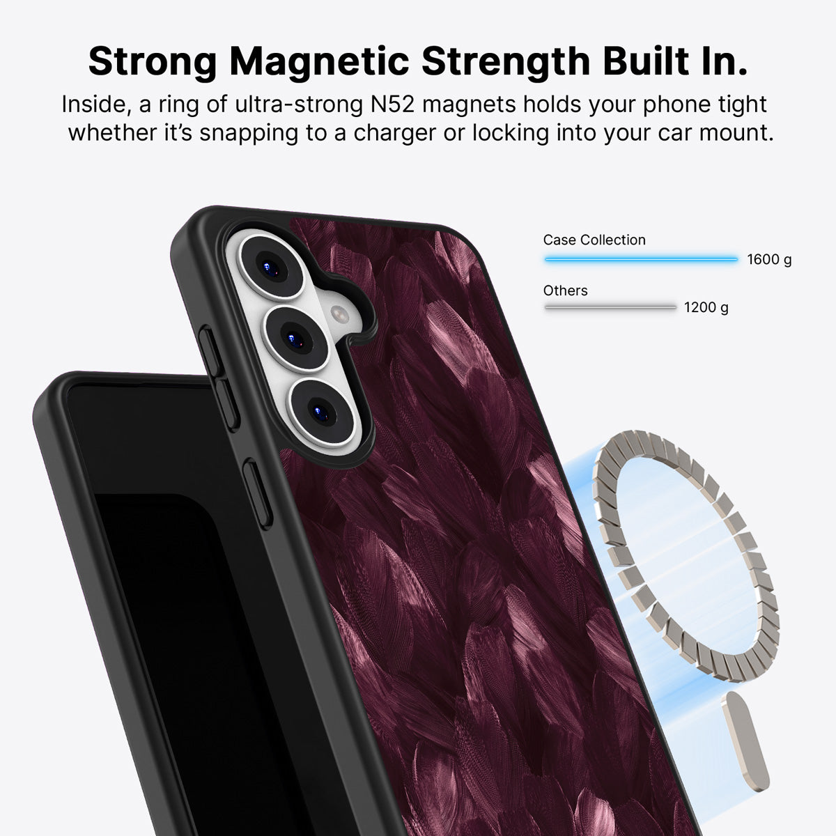 Samsung Galaxy S26 Plus Qi2 magnetic case with N52 magnets – Wine Plumage design