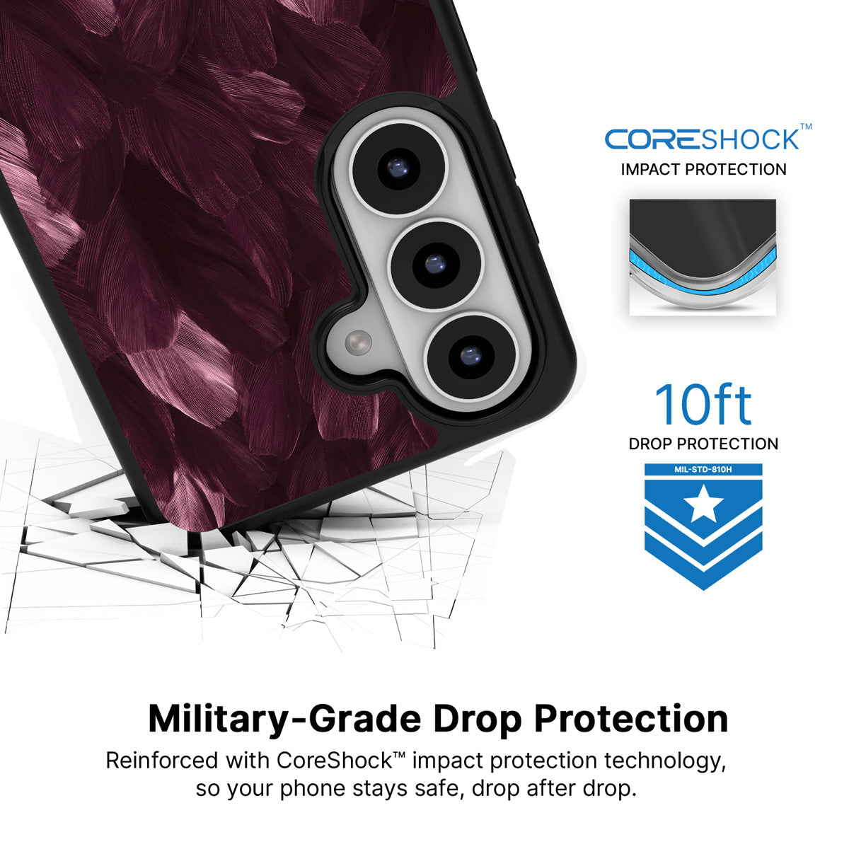 Wine Plumage Samsung Galaxy S26 Plus case with 10ft military-grade drop protection