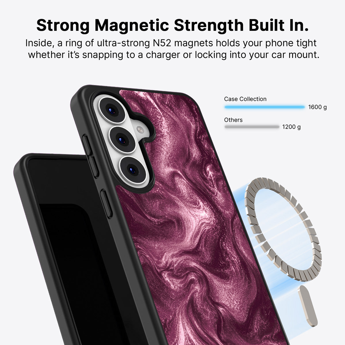 Samsung Galaxy S26 Qi2 magnetic case with N52 magnets – Wine Shimmer design