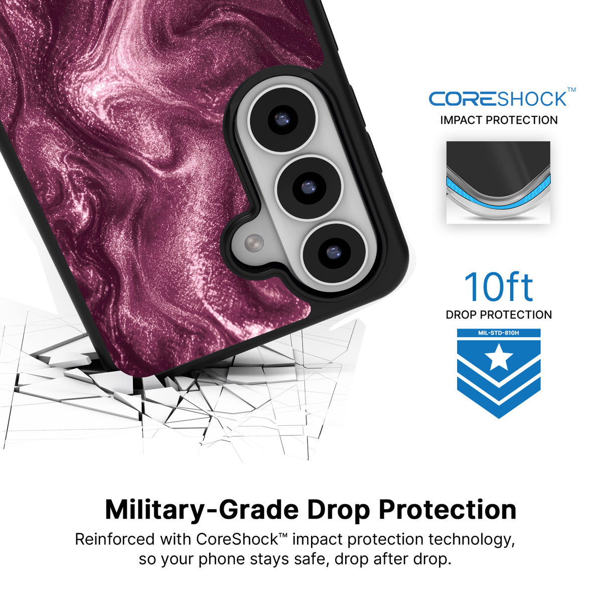 Wine Shimmer Samsung Galaxy S26 Plus case with 10ft military-grade drop protection